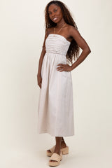 Cream Tube Striped Black Smocking Maternity Maxi Dress