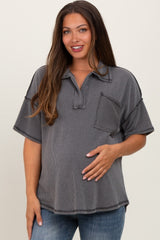 Charcoal Two Tone Ribbed Reverse Stitch Maternity Tunic Top