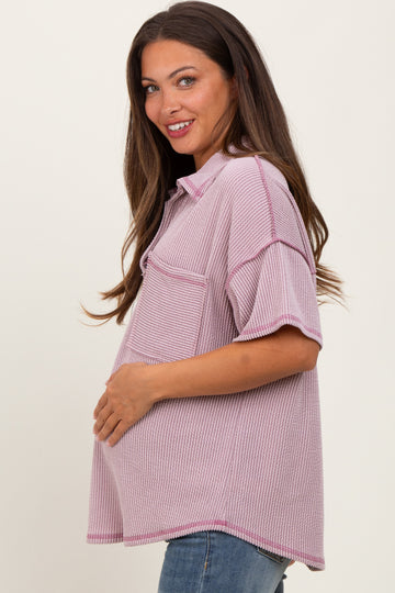 Mauve Ribbed Reverse Stitch Maternity Tunic Top