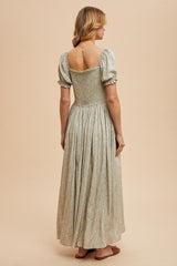 Light Olive Floral Lace Trim Maxi Dress