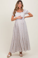 Cream Floral Lace Trim Maternity Maxi Dress