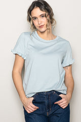 Mint Ruffle Trim Short Sleeve T-Shirt