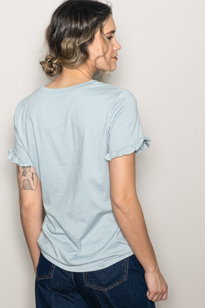 Mint Ruffle Trim Short Sleeve T-Shirt