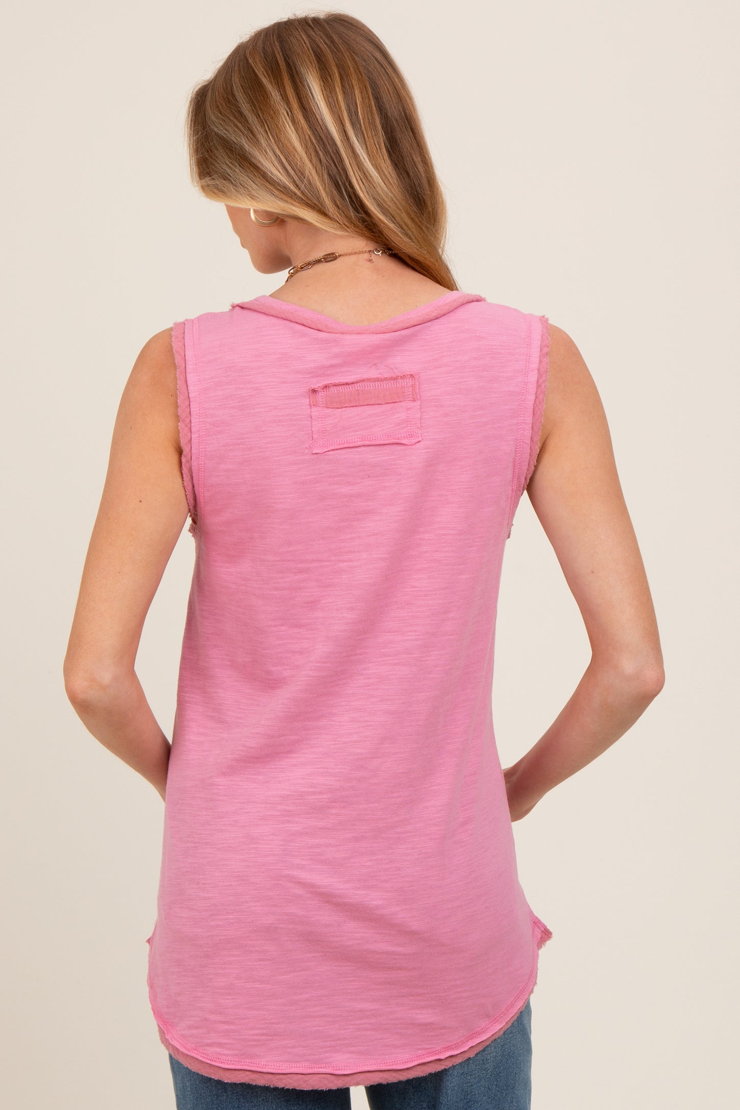Pink Raw Hem Button Detail Sleeveless Maternity Top