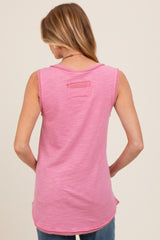 Pink Raw Hem Button Detail Sleeveless Maternity Top