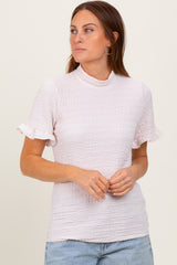 Light Pink Solid Puff Knit Mock Neck Top