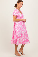 Pink Floral Woven Short Sleeve Mini Dress