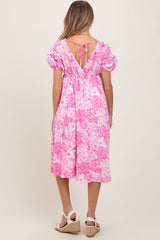 Pink Floral Woven Short Sleeve Maternity Mini Dress