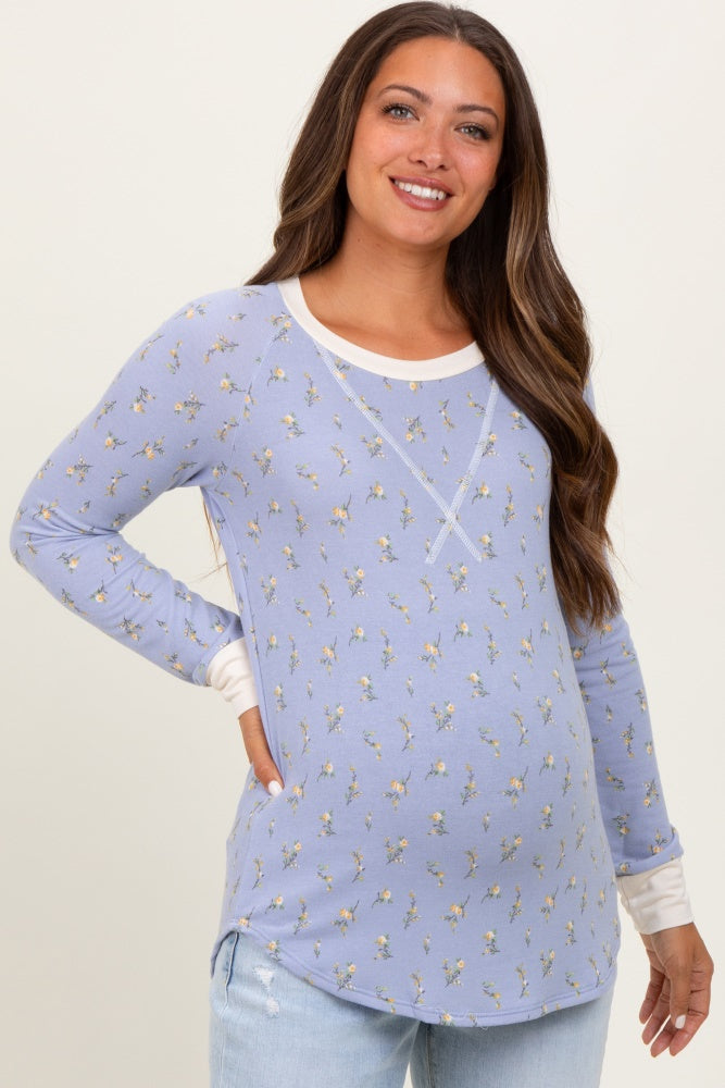 Blue Floral Long Sleeve Maternity Top