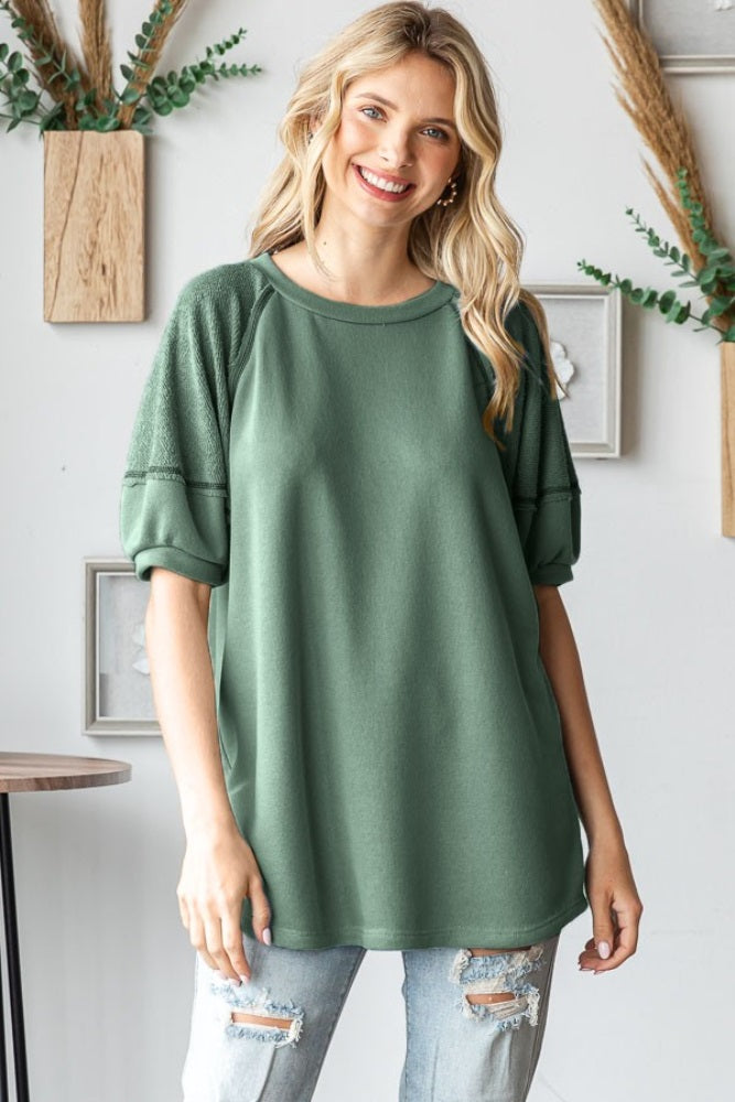 Olive Terry Contrast Short Sleeve Top