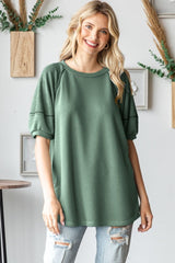 Olive Terry Contrast Short Sleeve Top