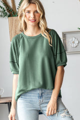Olive Terry Contrast Short Sleeve Top