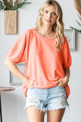 Orange Terry Contrast Short Sleeve Top