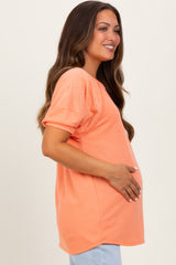 Orange Terry Contrast Maternity Short Sleeve Top