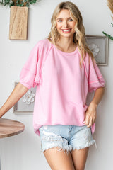 Pink Terry Contrast Maternity Short Sleeve Top