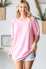 Pink Terry Contrast Short Sleeve Top