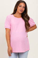 Pink Terry Contrast Maternity Short Sleeve Top