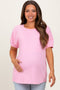 Pink Terry Contrast Maternity Short Sleeve Top