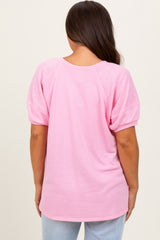 Pink Terry Contrast Maternity Short Sleeve Top