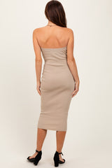 Taupe Fitted Tube Knit Midi Dress
