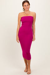 Magenta Fitted Tube Knit Maternity Midi Dress