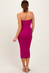 Magenta Fitted Tube Knit Midi Dress