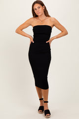 Black Fitted Tube Knit Midi Dress