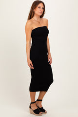 Black Fitted Tube Knit Midi Dress