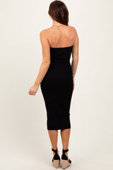 Black Fitted Tube Knit Midi Dress