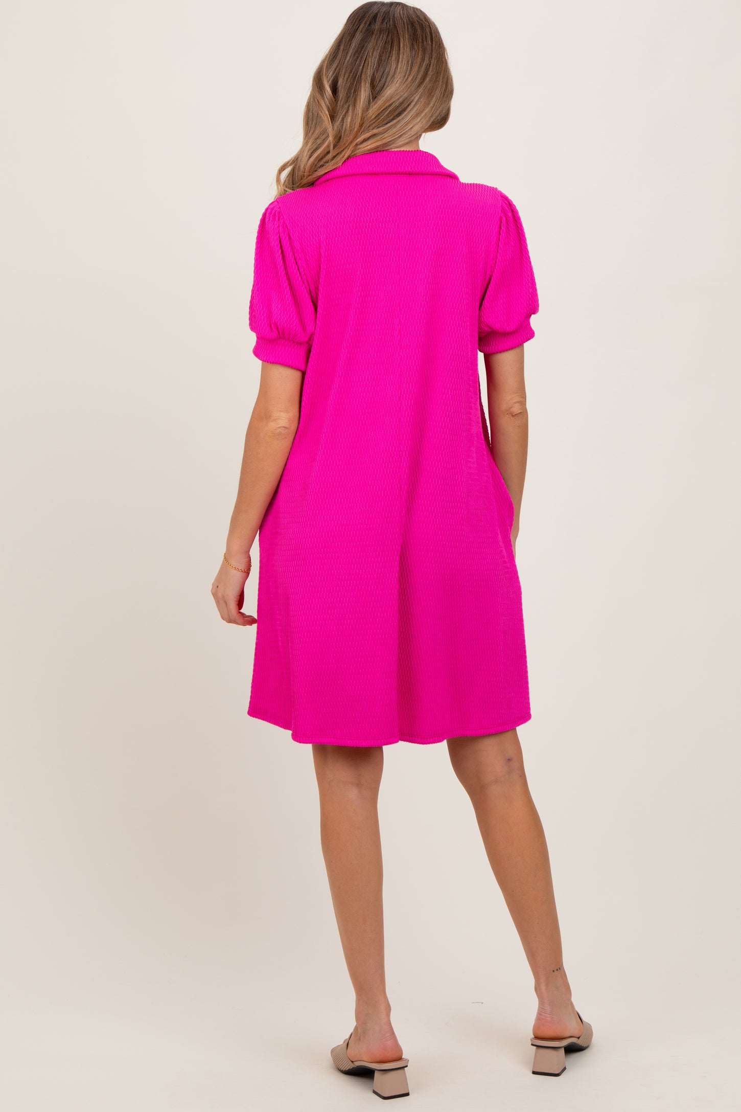 Fuchsia Textured Maternity Polo Dress
