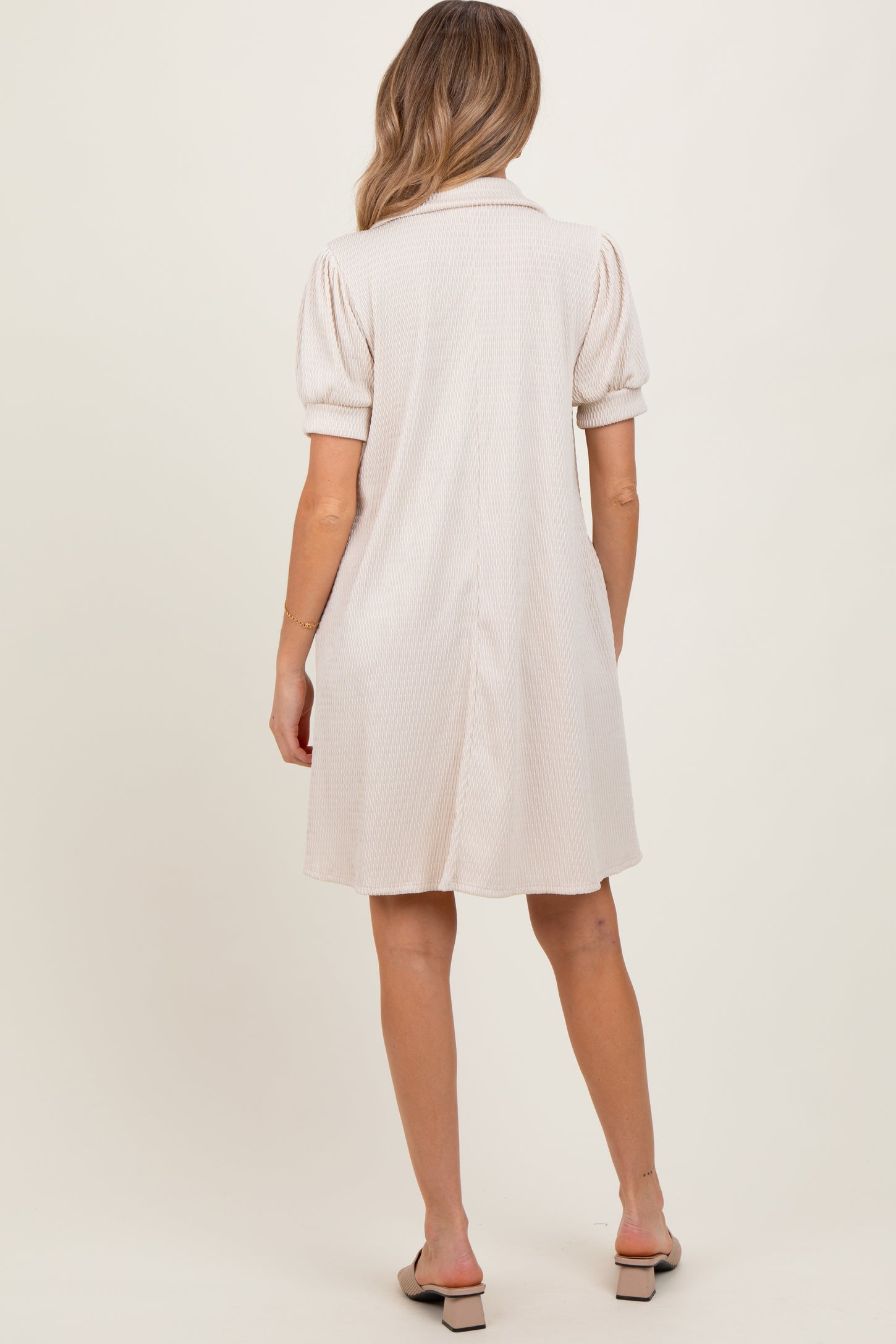 Cream Textured Maternity Polo Dress