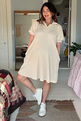 Cream Textured Maternity Polo Dress