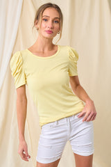 Yellow Ribbed Ruched Short Sleeve Maternity Top