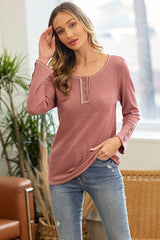 Mauve Button Detail Maternity Long Sleeve Thermal Top