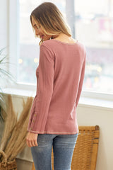 Mauve Button Detail Long Sleeve Thermal Top