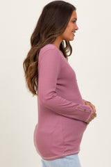 Mauve Button Detail Maternity Long Sleeve Thermal Top