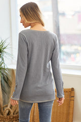 Blue Button Detail Long Sleeve Thermal Top