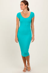 Jade Ribbed Wide Neckline Fitted Midi Dress