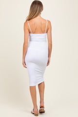 White Button Detail Thin Strap Fitted Maternity Midi Dress