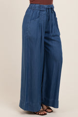 Navy Chambray Drawstring Wide Leg Pants