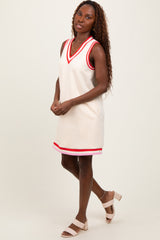 Cream Sleeveless Border Detail V-Neck Mini Dress