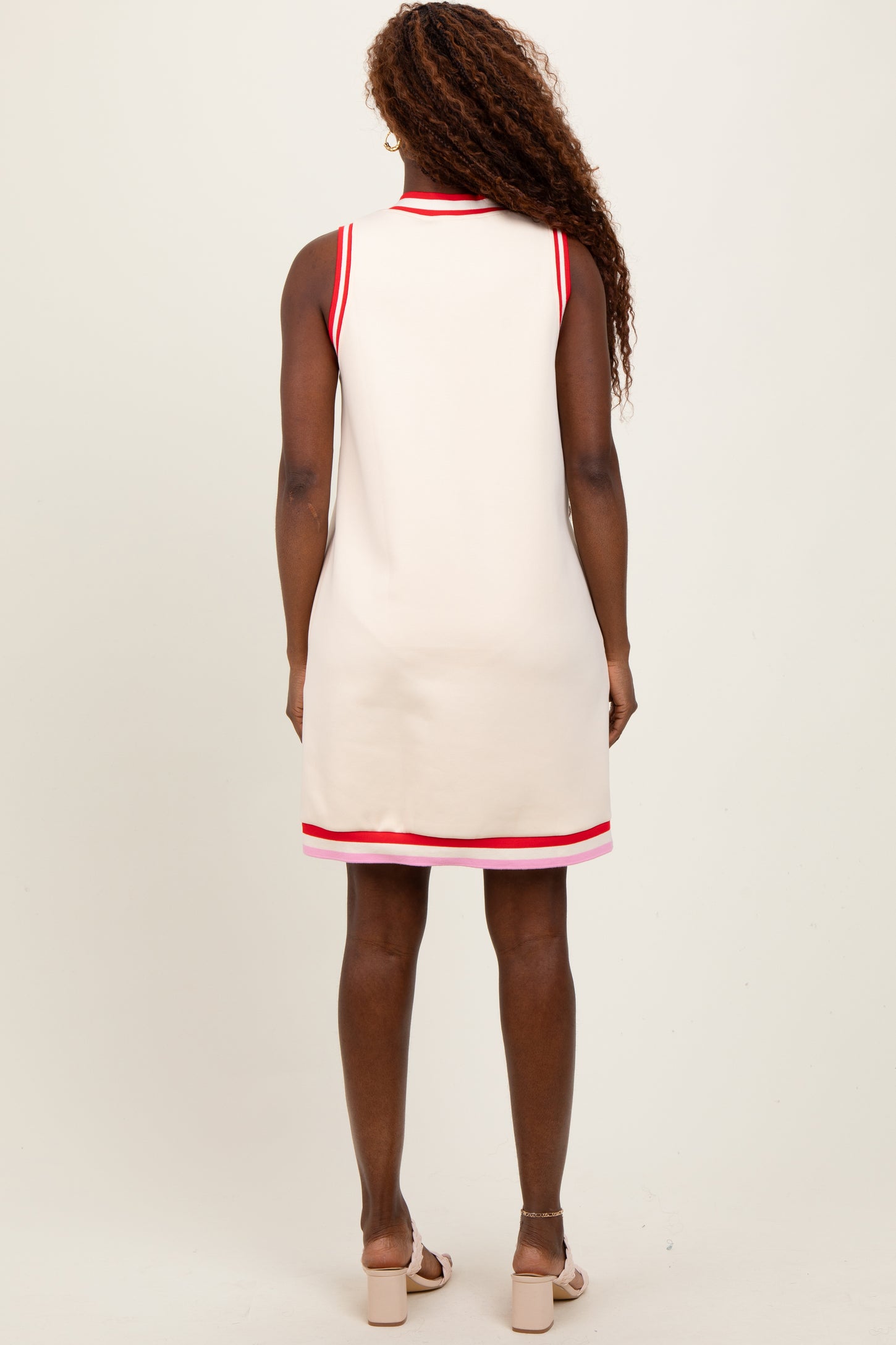 Cream Sleeveless Border Detail V-Neck Mini Dress