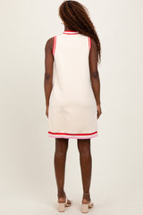 Cream Sleeveless Border Detail V-Neck Mini Dress