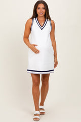 White Sleeveless Border Detail V-Neck Maternity Mini Dress