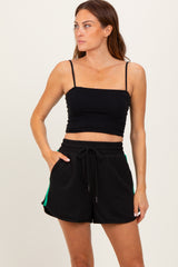Black Drawstring Stripe Detail Maternity Shorts