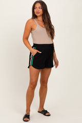 Black Drawstring Stripe Detail Maternity Shorts