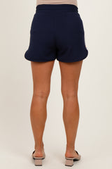 Navy Drawstring Stripe Detail Maternity Shorts