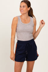 Navy Drawstring Stripe Detail Shorts