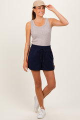 Navy Drawstring Stripe Detail Maternity Shorts