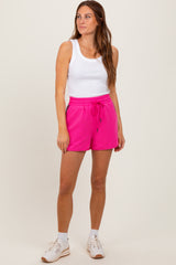 Fuchsia Drawstring Stripe Detail Maternity Shorts